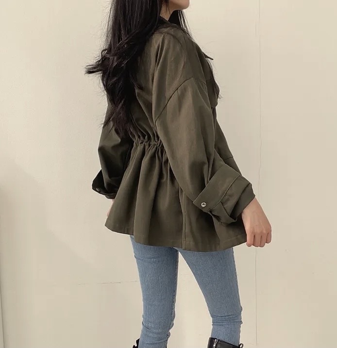 Abrigo mujer retro otoño cortavientos entallado con cordón_voghion.com