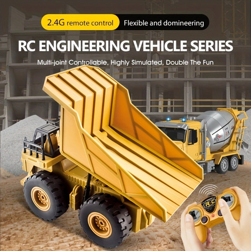 Cross-border 1:24 remote control excavator children's toy crane mixer truck backhoe truck simulation model engineering vehicle toy