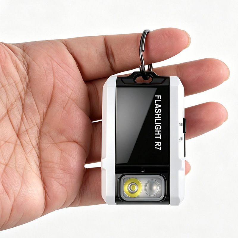 R7 Multifunctional Portable Keychain Flashlight 180 ° Rotating lamp head RGB three-color light source cap clip light flashlight