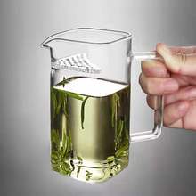家用中式方形纯色透明无色月牙杯玻璃大众绿茶杯带滤网月牙公道杯