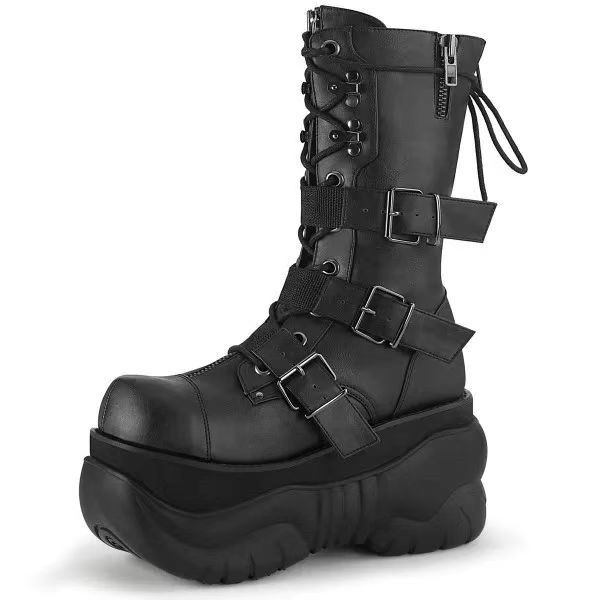 Cross-Border Large Size 2025 Autumn and Winter New Dark Punk Metal Thick-Soled Lace-Up Mid-Calf Boots Gothic Style Martin Women's Boots Cross-Border Large Size 2025 Autumn and Winter New Dark Punk Metal Thick-Soled Lace-Up Mid-Calf Boots Gothic Style Martin Women's Boots