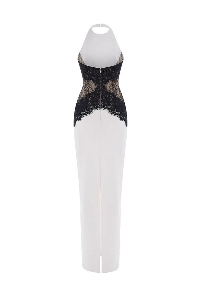 Women's Sexy Lace Panel Hollow Out Halter Backless High Slit Bodycon Maxi Dress – Elegant Summer Gown 2026_ecoleips.com