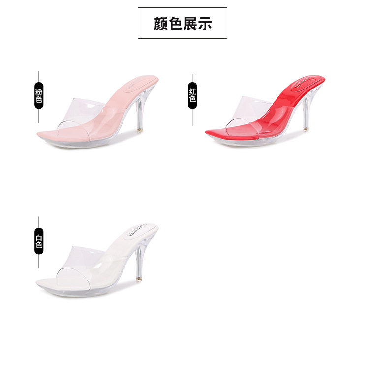 Dép sandal nữ mũi vuông trong suốt gót nhọn hở gót phong cách Âu Mỹ — Màu bạc, Màu hồng, Màu mơ, Màu trắng chi tiết 5