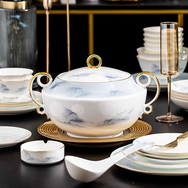 Китайская золотая роспись миска для риса домашняя Jingdezhen костяной фарфор высокий край высокая чаша для лапши рисовая чаша изысканная керамическая посуда светлая роскошь