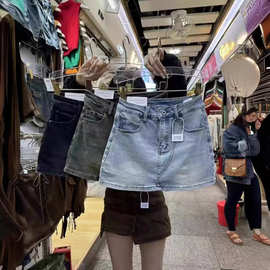 显腰A热裙提臀拍新高瘦高图片口实档腰辣妹字紧身牛仔短裙女2024