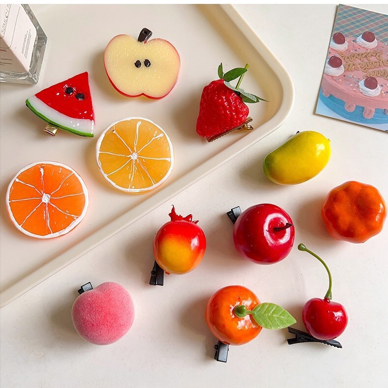 Simulated Fruit Hair Clips for Women, Cute and Creative Side Clips, Bangs Clips, Strawberry, Cherry, Peach, Apple, Duckbill Clips, Hair Accessories
