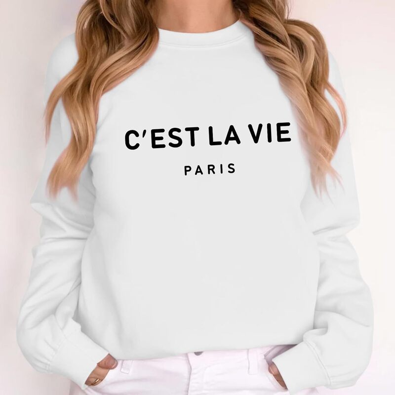 Amazon foreign trade women's printing C'EST LA VIE plus size casual loose round neck long sleeve cross-border sweater Amazon foreign trade women's printing C'EST LA VIE plus size casual loose round neck long sleeve cross-border sweater