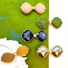 五金贴皮蝴蝶结发卡/古风宋锦自做diy发夹带盖底胚材料包宋锦元素