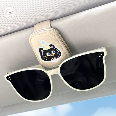 Car Glasses Clip/Bill Clip Visor Sunglasses Storage Clip for - beige-black-cat