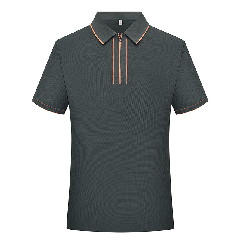 Camiseta de negocios para hombre con cuello de cinta de gama alta, polo de hombre de manga corta con cremallera, logotipo personalizado de alta gama