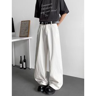 White Jeans Men's Straight-Leg Loose Trendy Brand Cleanfit Wide-Leg Pants American Silhouette Slightly Flared Casual Pants