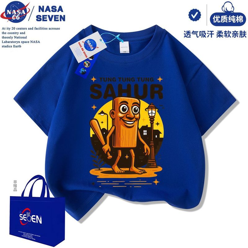 NASA通通哥木棍人儿童短袖国外山海经衣服夏季鲨鱼纯棉T恤中大童|undefined