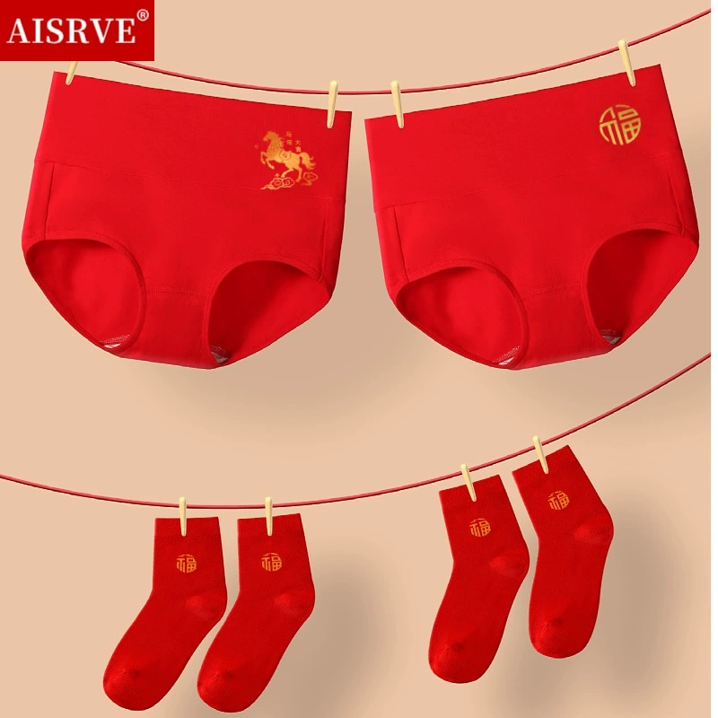 Женские красные хлопковые трусы с высокой талией для года Лошади, праздничные красные бесшовные трусы для коррекции живота оптом