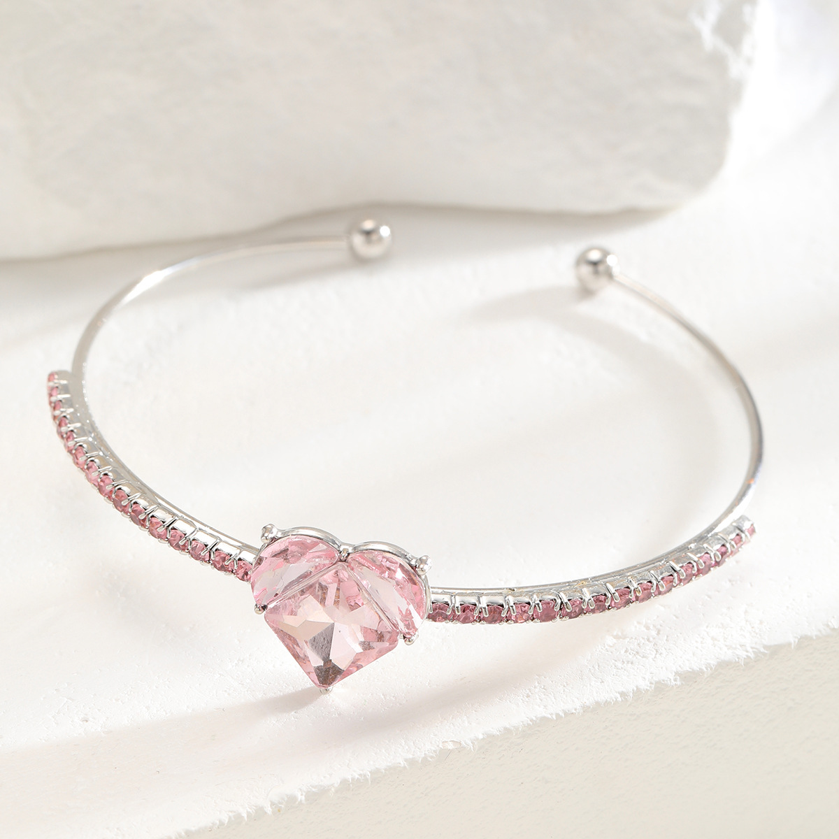 Pink Diamond Heart Zircon Bracelet Simple Design Jewellery_voghion.com