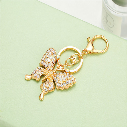  Spring Korean Style Fashion Electroplated Butterfly Metal Keychain Full Diamond Zinc Alloy Bag Pendant Keychain