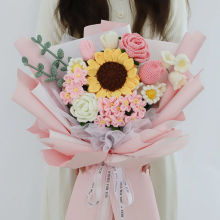 毛线花束diy仿真花手工编织花朵玫瑰花向日葵毛线花送女友送闺蜜