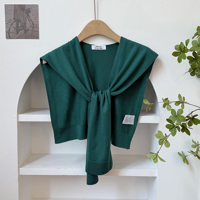 Chal de punto para mujer, versión coreana de primavera y verano, nuevo chal de lana de color sólido de alta gama con cuello falso para habitaciones con aire acondicionado.