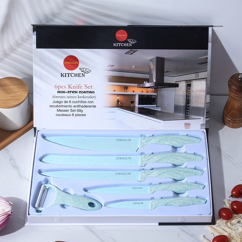 En stock Amazon juego completo de cuchillos traje de acero inoxidable hogar chef cuchillo combinación cocina regalo cuchillo conjunto de seis piezas conjunto