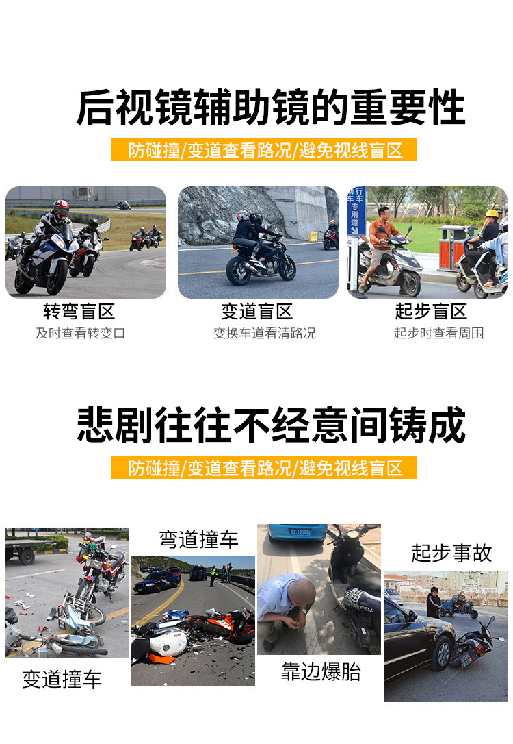 Motorcycle Rearview Mirror, Small Round Mirror, Large Field of View, Ultra-Wide Angle Electric Vehicle Blind Spot Auxiliary Mirror, Reflector, Car Reversing