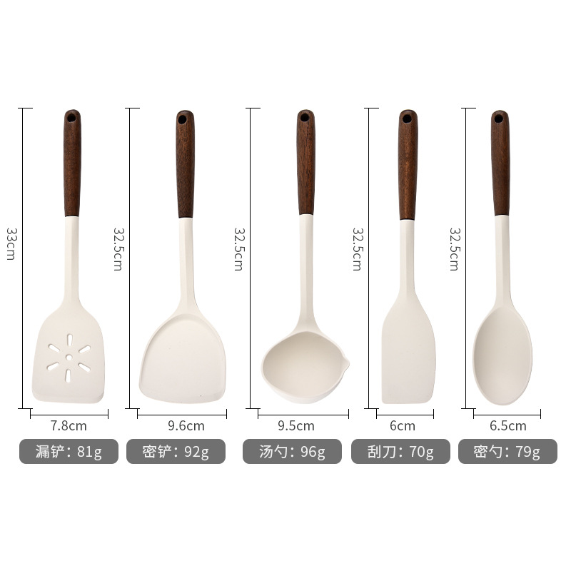 Fábrica directa de nuevo mango de madera de silicona cocina conjunto de venta caliente transfronteriza 28 piezas de conjunto de cocina antiadherente para paneles especiales