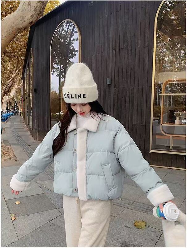 拼接甜美减龄翻领羽绒棉服女冬新款小个子短款加厚保暖棉服外套潮|undefined