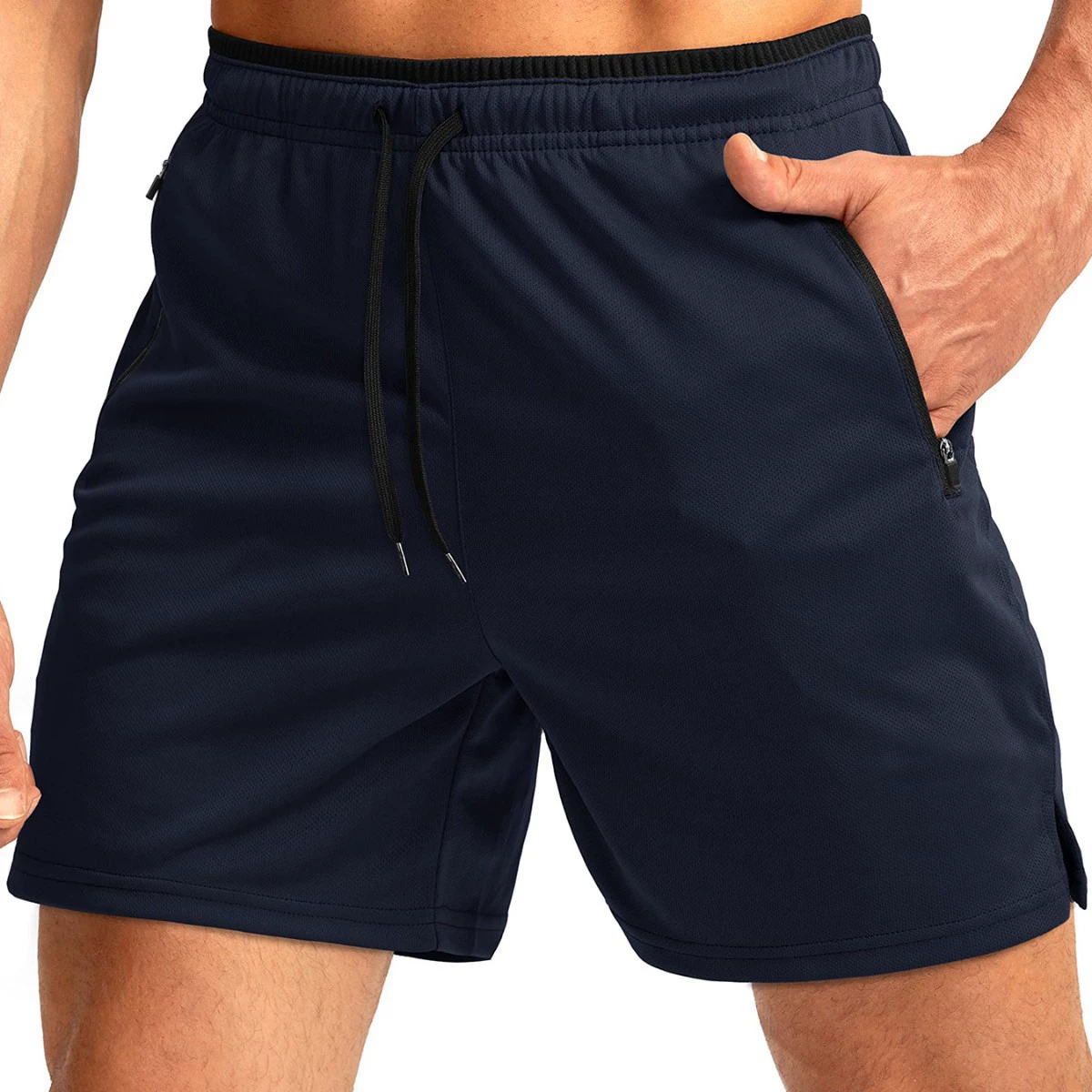 Quick dry sports shorts with zipper for gym, for running