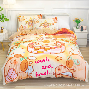 Crystal velvet kappi bala children's cartoon class a large version of the cartoon four-piece set warm double-sided cross-border thick wholesale