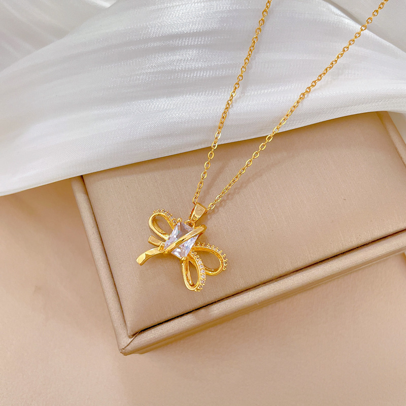 Schleifen Halskette Und Ohrringe Set Luxus Temperament Schmuck_voghion.com