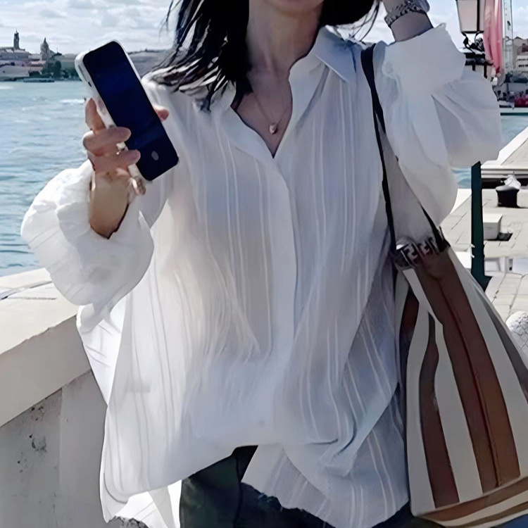 Song Hye-kyo's style white shirt, women's summer style, sun protection, 2025 new long-sleeved textured mid-length shirt, versatile.