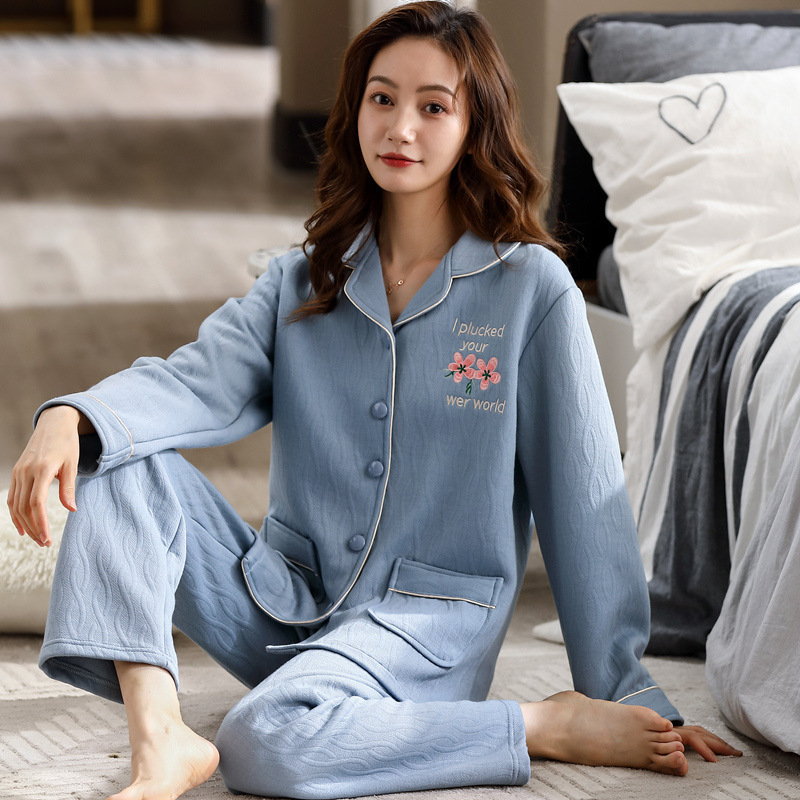 100% algodón acolchado pijamas de las mujeres Otoño e Invierno de tres capas de aire fino 2023 nuevo homewear engrosada de las mujeres