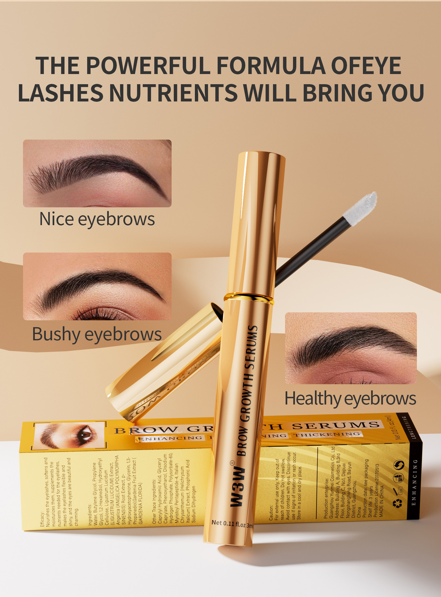 W3W Amazon Gold Tube Eyebrow Liquid is transparent, colorless, natural, slender and thick eyebrow liquid, cross-border makeup Application Scenario
