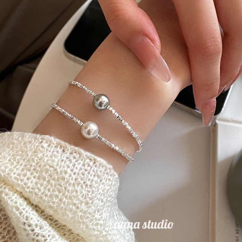 S925 Sterling Silver Shijia Pearl Crushed Silver Bracelet for Women, Niche Crushed Silver Jewelry, 2025 New Style, Ins Style