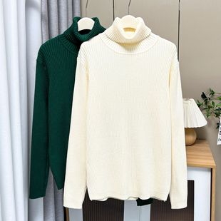 Autumn and Winter New Style 100kg Fat Sister Simple Elegant Turtleneck Knitted Sweater Plus Size Women's Lazy Style Top 5636