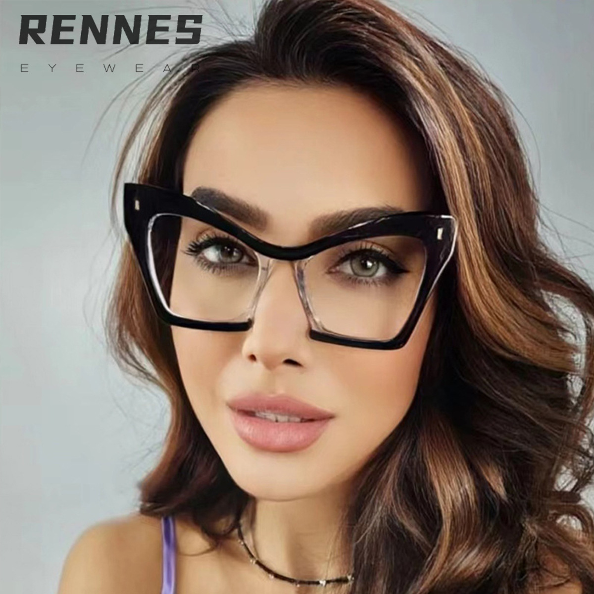 Marco grande transfronterizo a juego de color, cara sin personalidad, ojos de gatito, lente plana anti-luz azul, gafas de montura de miopía europeas y americanas