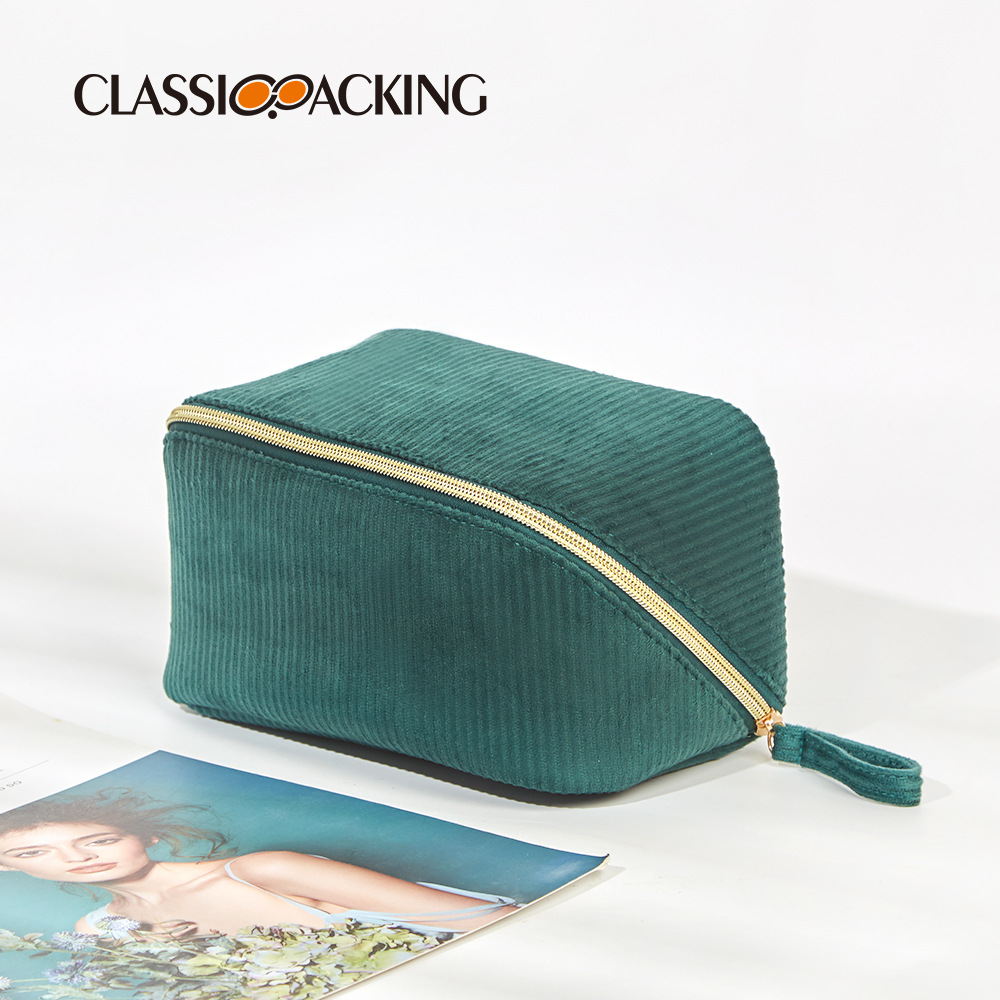 New striped cosmetic organizer bag, large capacity travel organizer bag, green toiletry bag, corduroy zipper cosmetic bag