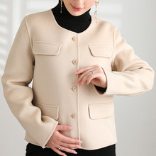 2023秋冬新款跨境女士双面呢大衣圆领小个子时尚毛呢外套一件代发