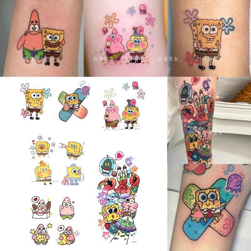 New Cute Cartoon Spongebob Pie Star Children's Painted Tattoo Sticker
