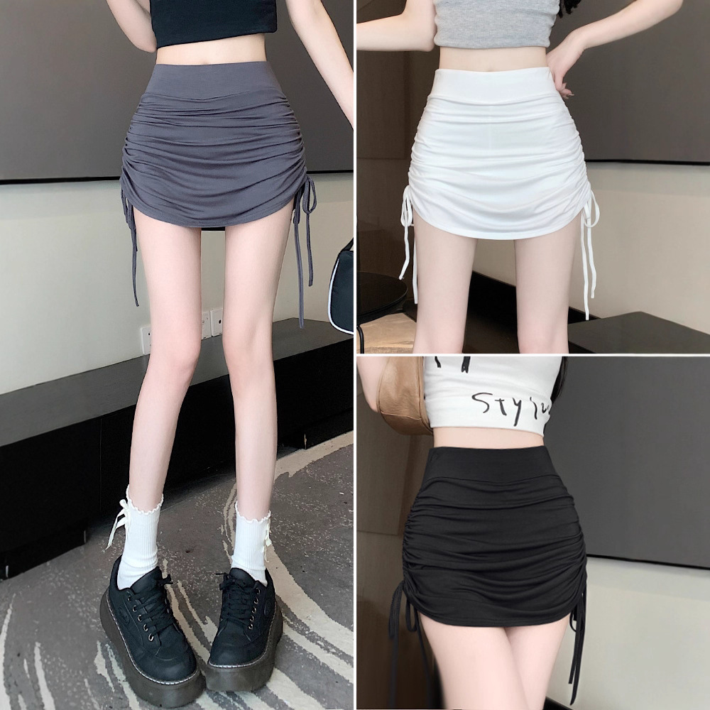 European and American Drawstring High-Waisted Hip-Lifting Slim-Fit Bodycon Skirt Pants with a Sexy Faux Two-Piece Pure Desire Style Yoga Short Skirt Trendy