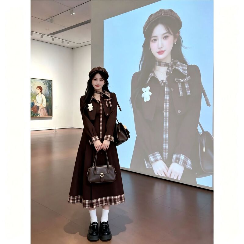 Sea Salt Chestnut 2026 Plus Size French Retro Women's Autumn Winter Plaid Blazer Dress Two-Piece Set Sea Salt Chestnut 2026 Plus Size French Retro Women's Autumn Winter Plaid Blazer Dress Two-Piece Set