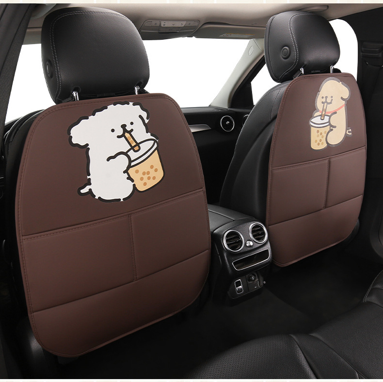 Cute Cartoon Anti-Kick Mat for Car Seat Back for Ladies, Anti-Dirt Mat for Car Seat Back with Storage Strap