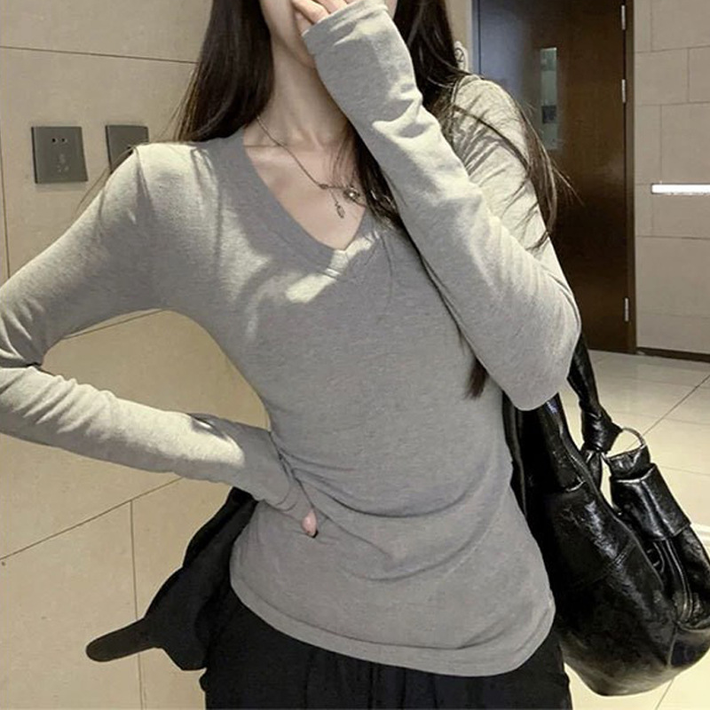 秋冬修身显瘦内搭辣妹正肩保暖德绒女长袖t恤美式百搭打底衫上衣