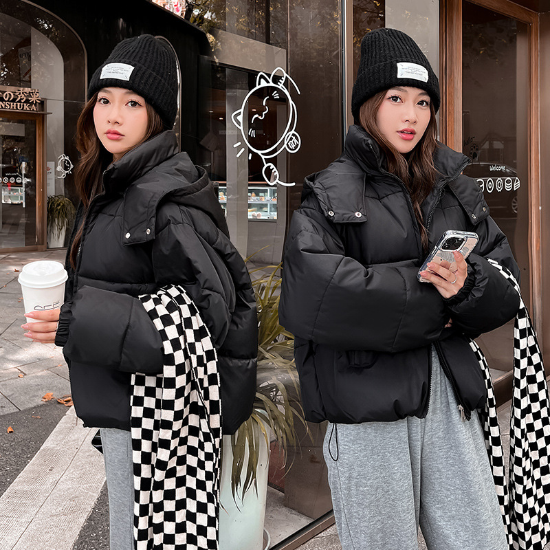 Zimowa puchowa kurtka bawełniana 2023 nowa bawełniana kurtka damska wersja koreańska z kapturem luźna kurtka chlebowa krótka kurtka studencka_voghion.com