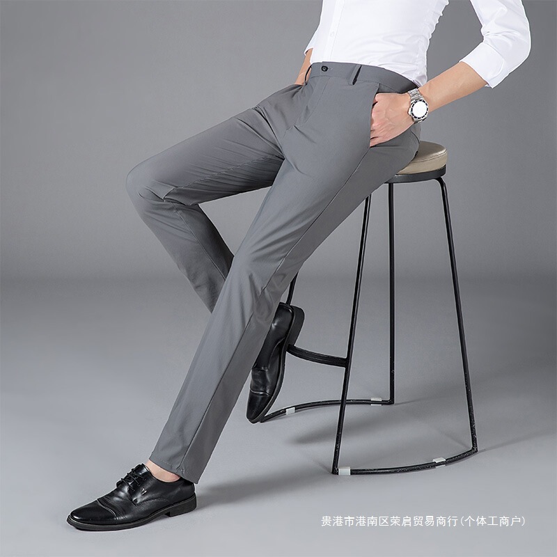 春夏薄手メンズスーツパンツカジュアルロングパンツメンズブラックストレートスーツパンツビジネスメンズストレッチ|undefined