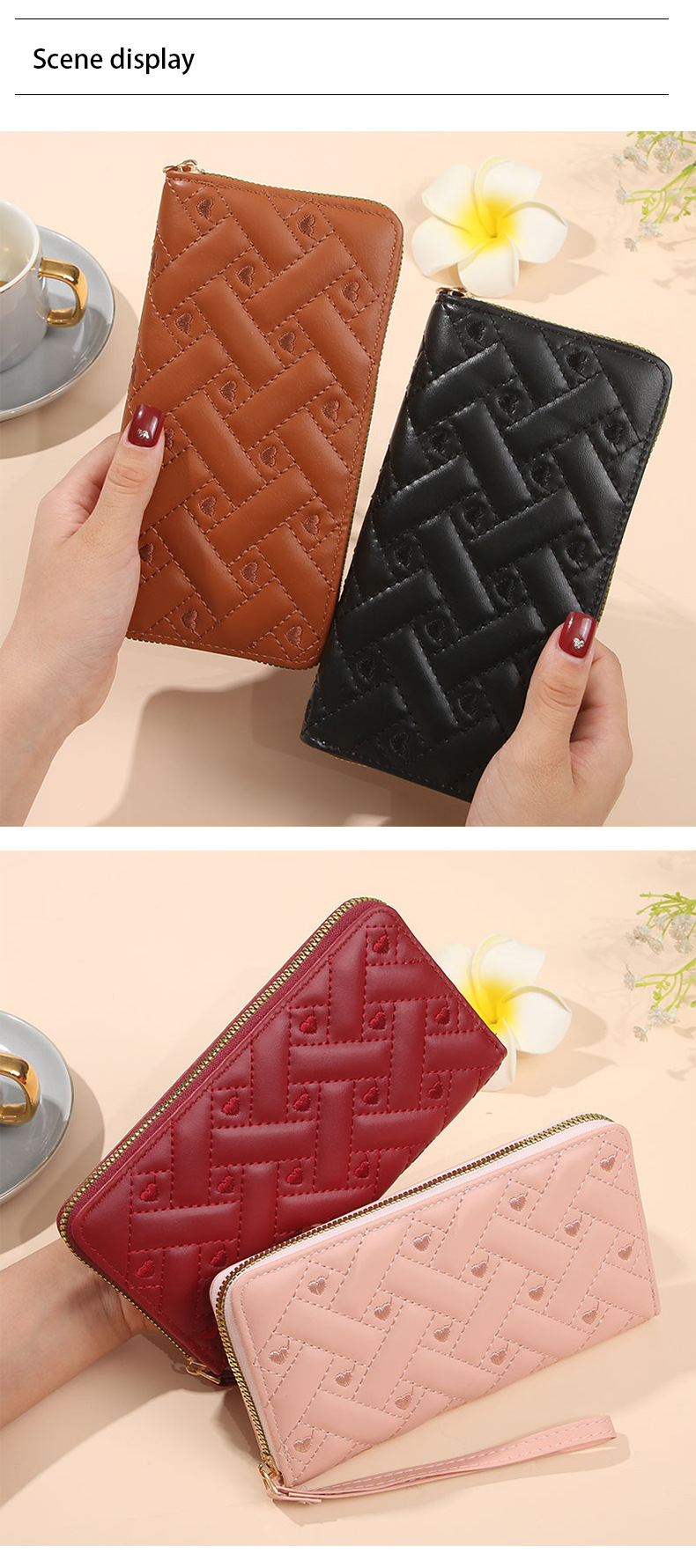 Frau Einfarbig Pu Seitlicher Reißverschluss Brieftaschen display picture 8