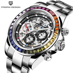Bojani paganidesign Watch Men's Multifunctional Automatic Mechanical Watch Hollow Movement Stainless Steel Watch 1653