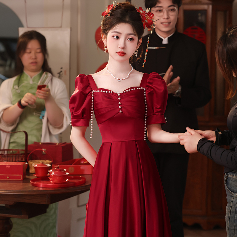 Square-Neck Toast Dress 2025 New Style Bride on the Run Princess Dress Engagement Dress High-End Winter Women's French Style