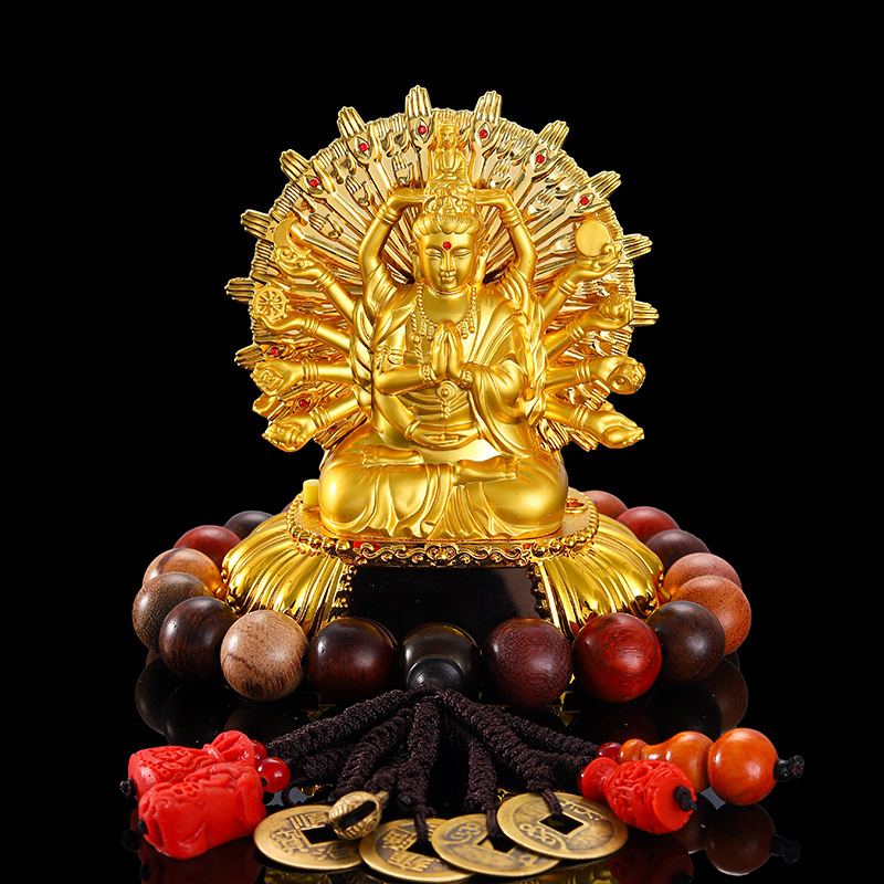 Car solar wheel car decoration alloy double-sided thousand-handed Guanyin ornaments car interior accessories decoration car ornaments