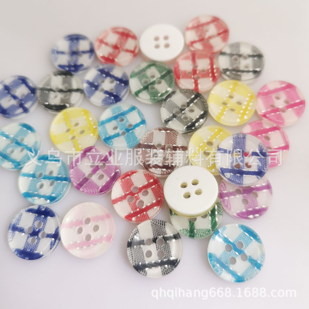 四孔格子玩偶纽扣12mm 树脂圆形童装衬衫扣 服装辅料
