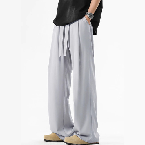 Men's Deep Gray High-End Style Pants 2025 Summer New Japanese Youth Flared Suit Wide Leg Casual Trousers