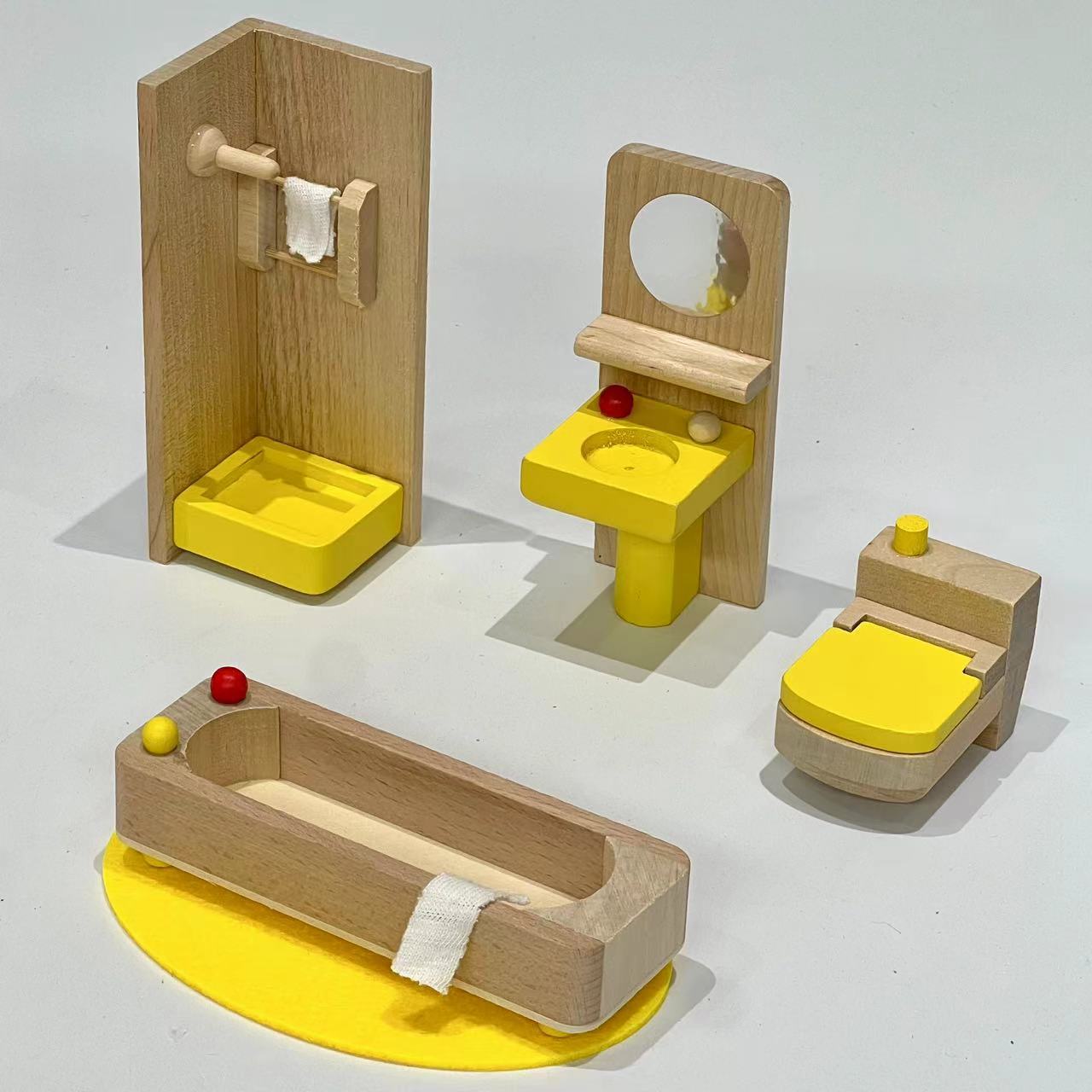 Mini conjunto completo familia juguetes de madera niños jugar casa linda simulación muebles pequeños traje noche mercado juguetes pequeños